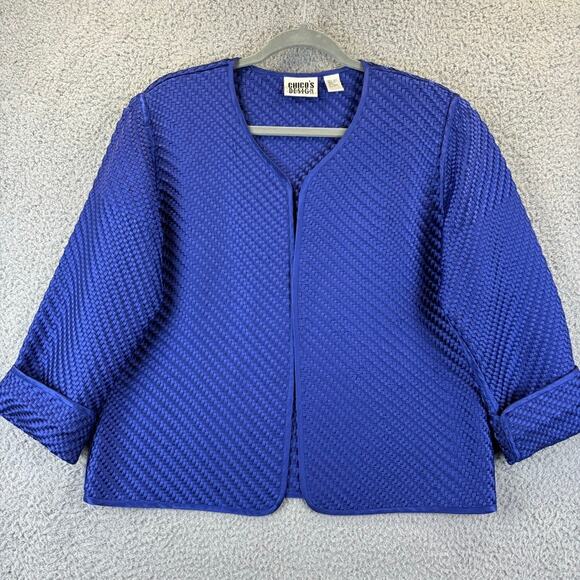 Chicos Silk Jacket Small Corpcore Artsy Open Blazer Basket Weave Cuffed VTG - Picture 1 of 12